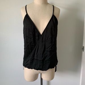 WAYF Nordstrom Black Silk V Neck Blouse
